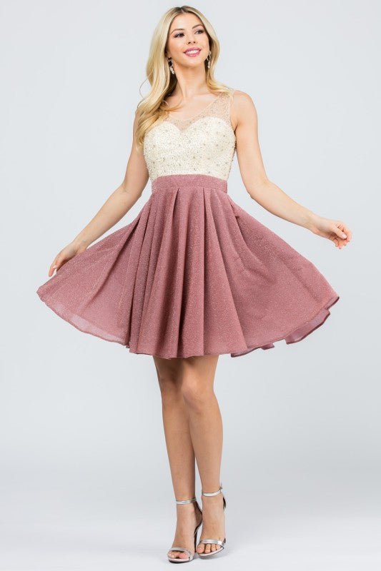 A - Lined short dress with rhinestone applique - Robbi & Angel