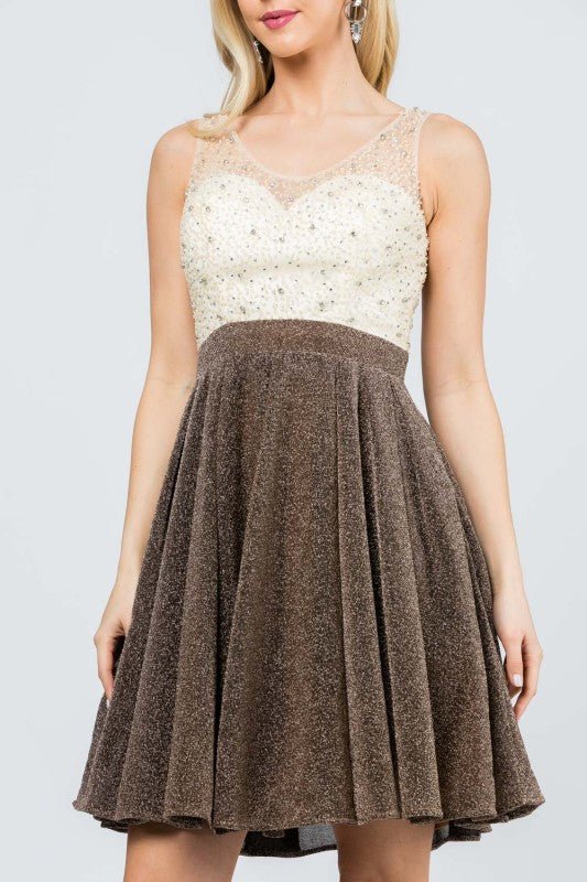 A - Lined short dress with rhinestone applique - Robbi & Angel