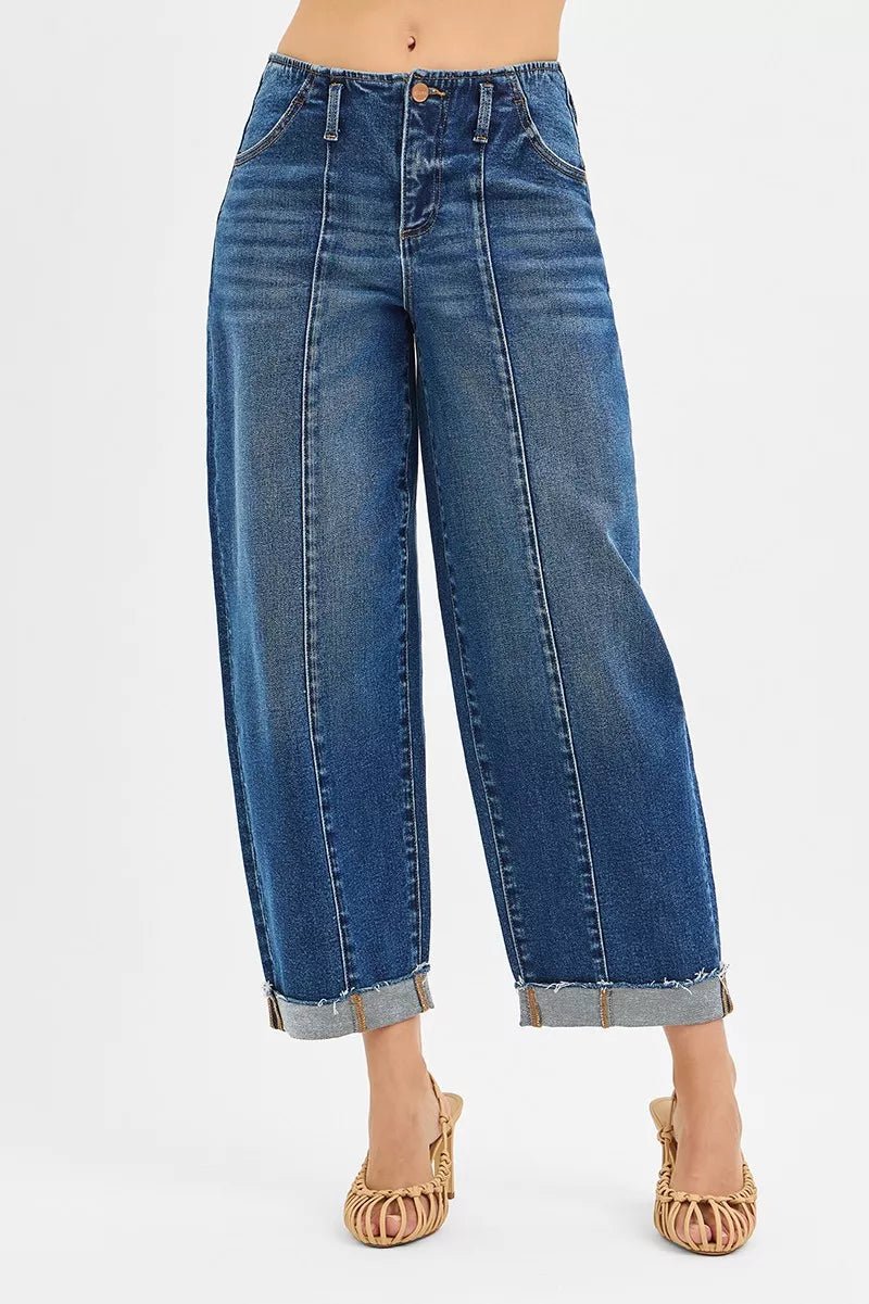 RISEN High Rise Fit Barrel Cuffed Jeans - Robbi & Angel