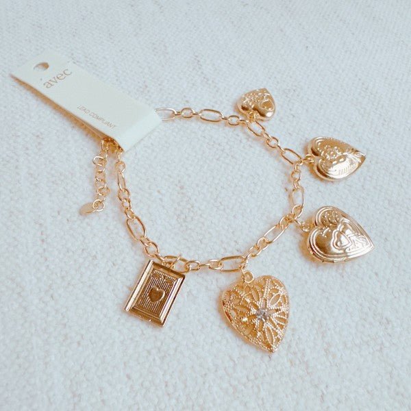 Heart Lockets Multi Charm Bracelet - Robbi & Angel