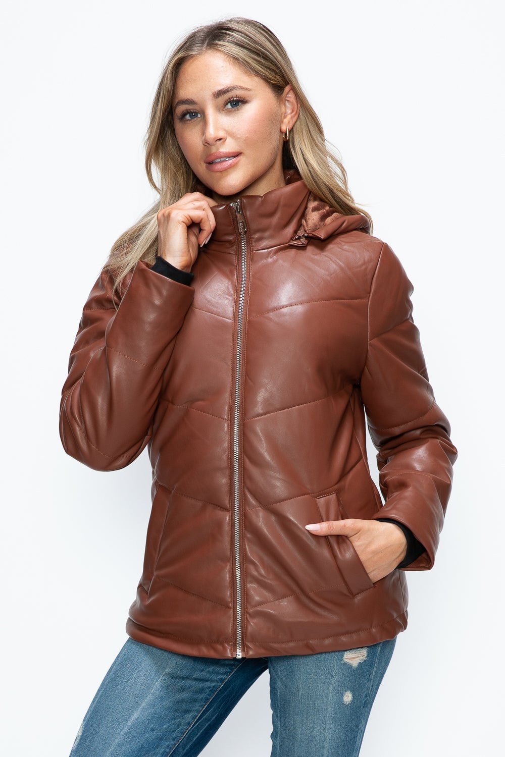 How Dare U Pocketed Zip Up Puffer Jacket with Removable Hood - Robbi & Angel