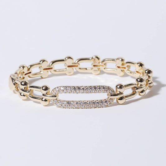 Linked Chain Gold CZ Pave Bar Bangle Bracelet - Robbi & Angel
