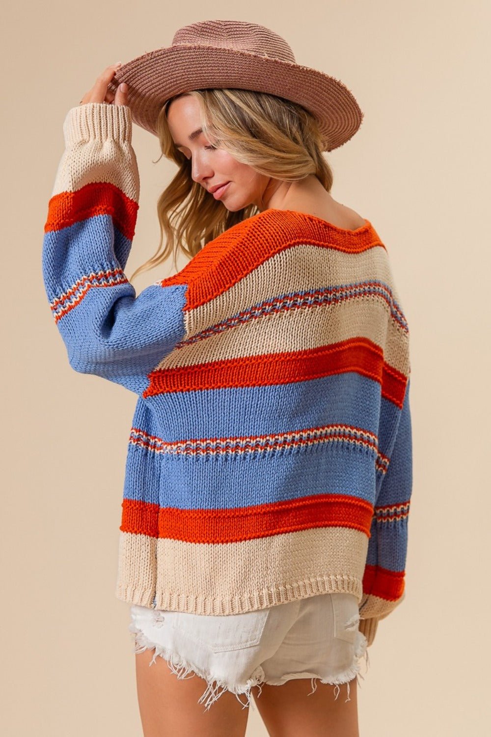 BiBi Multi Color Stripe Scoop Neck Sweater - Robbi & Angel