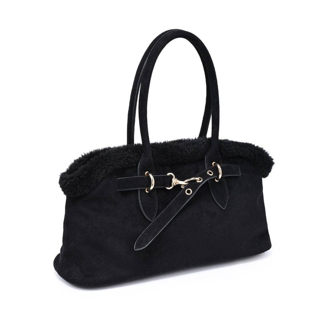 Tommi Faux Suede Plush Trim Satchel