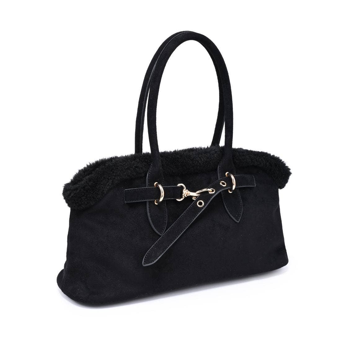 Tommi Faux Suede Plush Trim Satchel