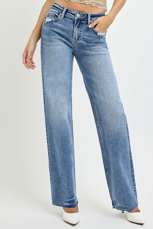 RISEN Full Size High Rise Straight Leg Jeans with Pockets - Robbi & Angel