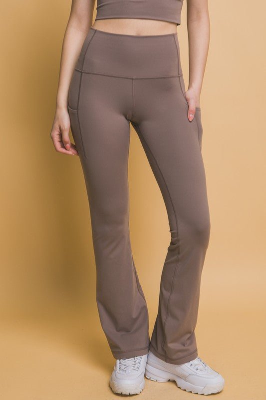 Love Tree High Waist Flare Active Leggings with Side Pockets - Robbi & Angel