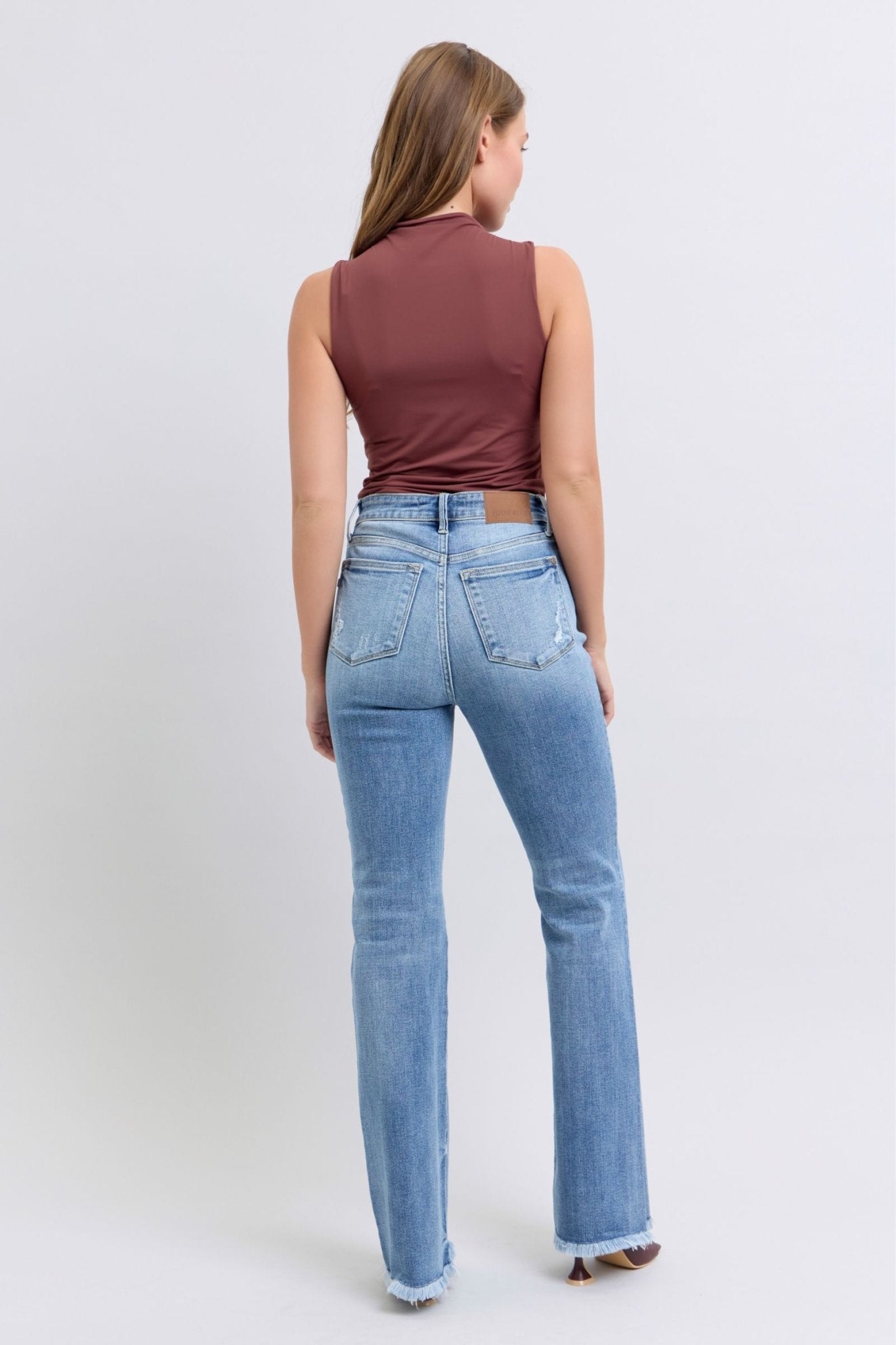 Judy Blue Full Size Raw Hem High Rise Bootcut Jeans - Robbi & Angel