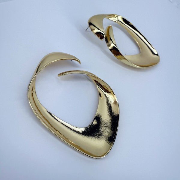 Large Gold Finish Geometric Design Earrings - Robbi & Angel