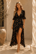 Abby Floral Printed Denim Patchwork Midi Dress - Robbi & Angel
