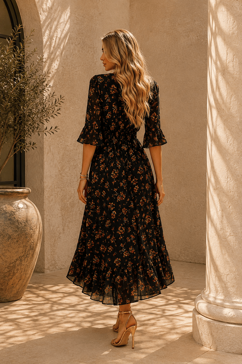 Abby Floral Printed Denim Patchwork Midi Dress - Robbi & Angel