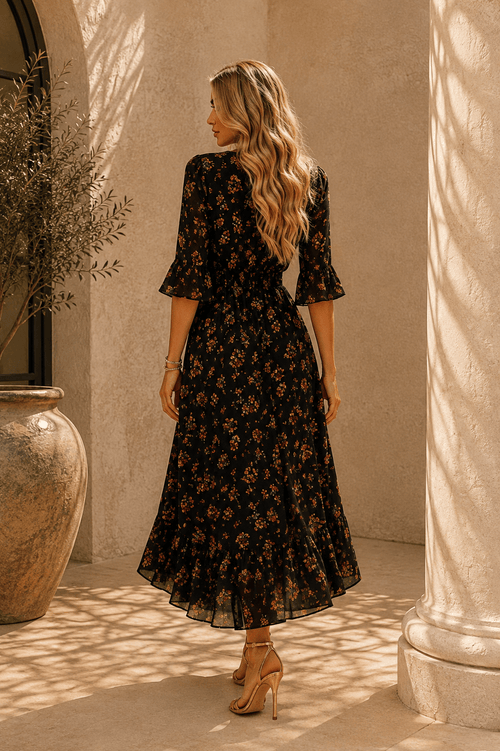 Abby Floral Printed Denim Patchwork Midi Dress - Robbi & Angel