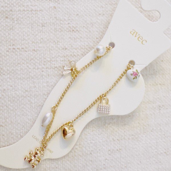 Bear & Bow Charm Anklet – Playful Gold Chain with - Robbi & Angel