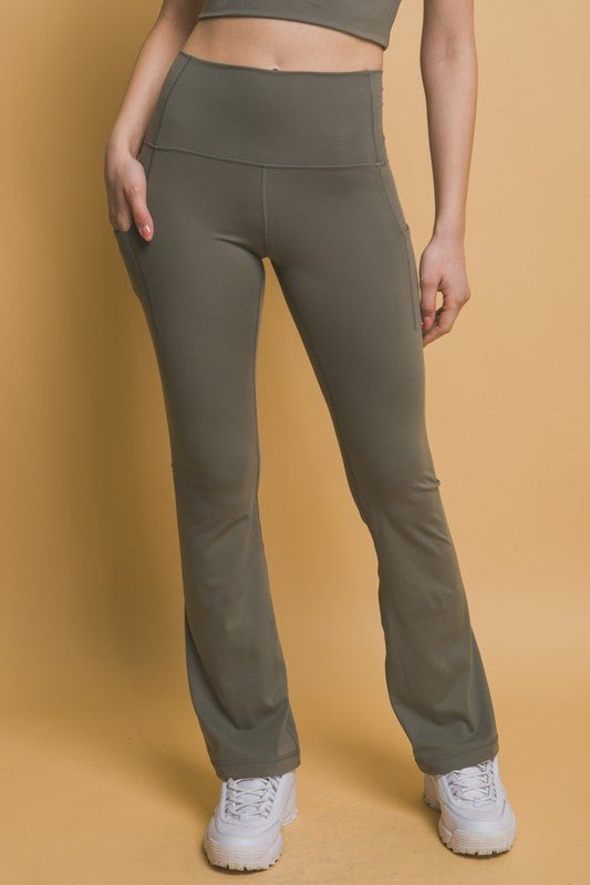 Love Tree High Waist Flare Active Leggings with Side Pockets - Robbi & Angel