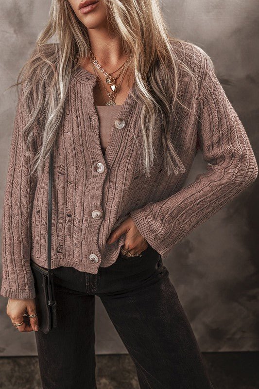 Goat Cut Out Textured Knit Buttoned Cardigan - Robbi & Angel