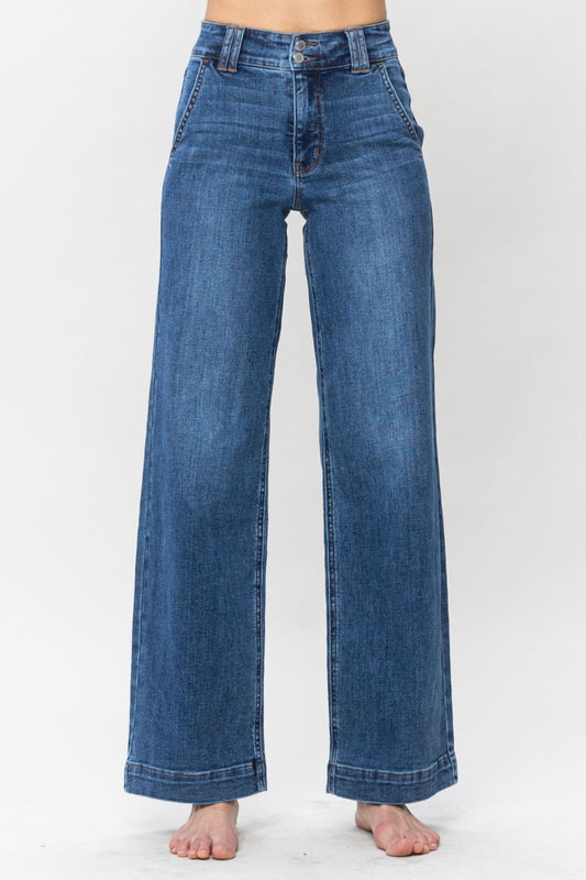 Judy Blue Full Size Double Button Wide Leg Jeans - Robbi & Angel