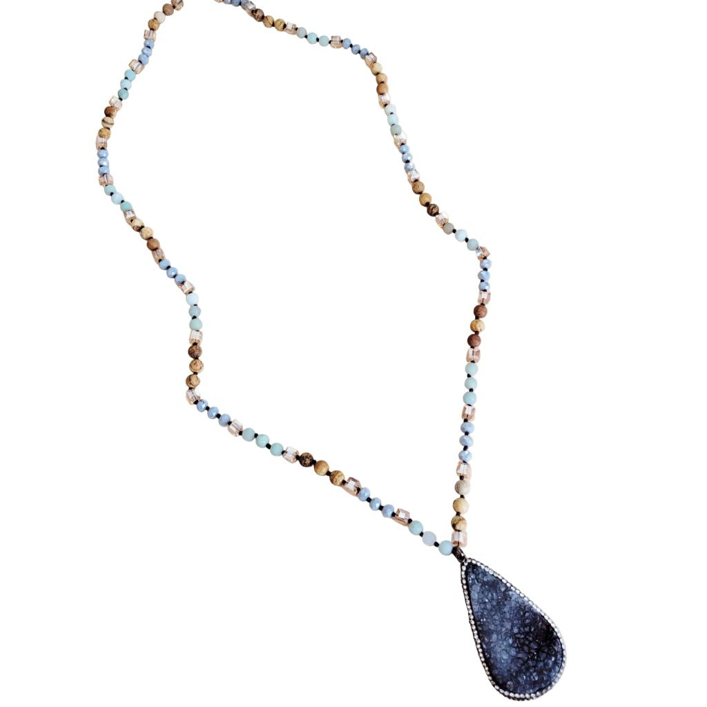 Amanda Amazonite & Crystal Long Beaded Necklace - Robbi & Angel