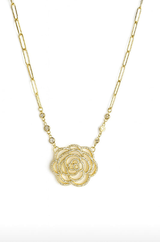 Amanda Crystal Flower Medallion Paper Clip Necklace - Robbi & Angel