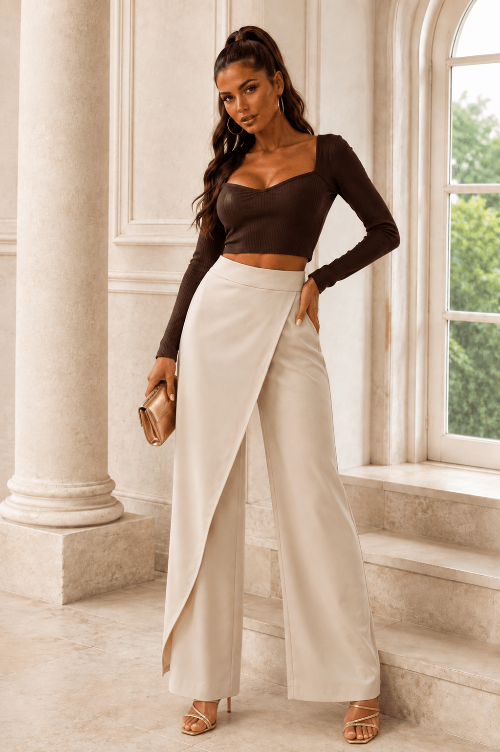 Amelia Asymmetrical Wrap Wide-Leg Pants - Robbi & Angel