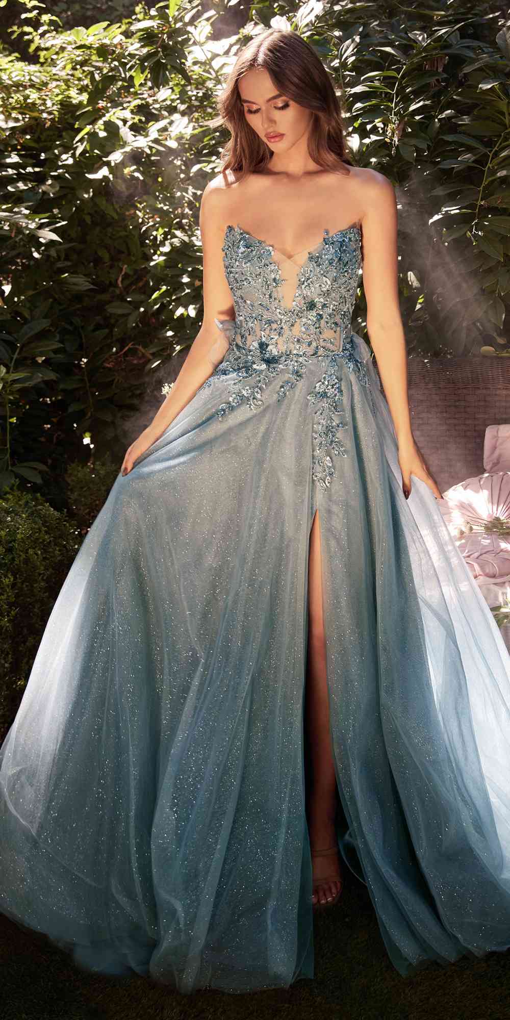 Andrea Long Strapless A-Line Glitter Tulle Gown - Robbi & Angel