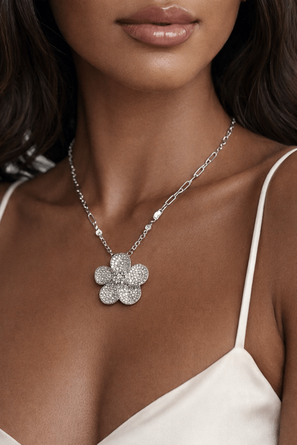 Angelee Crystal Bloom Paper Clip Necklace - Robbi & Angel