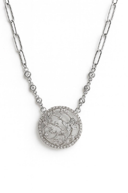 Angelina Crystal - Studded Butterfly Filigree Medallion Necklace - Robbi & Angel