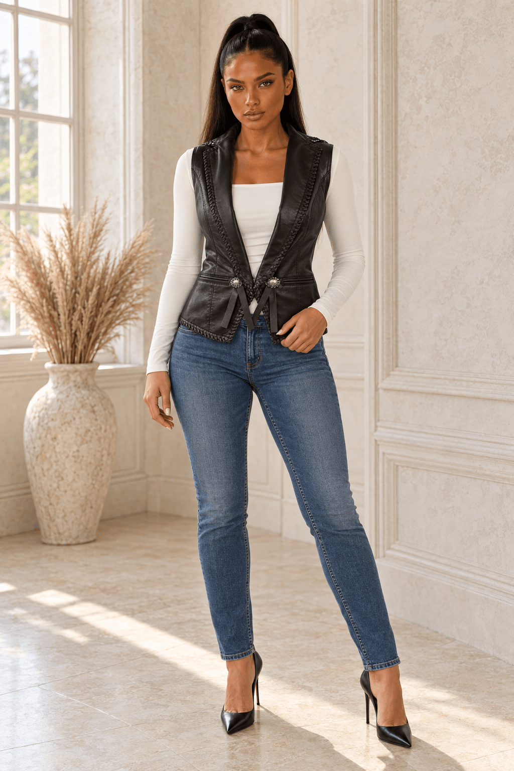 Anika Western Leather Vest With Studs - Robbi & Angel