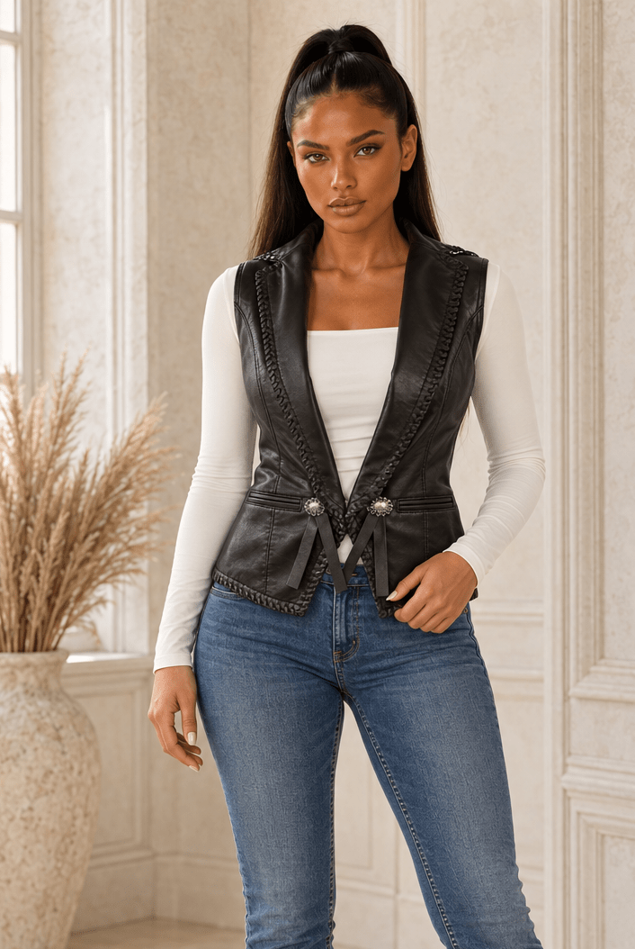 Anika Western Leather Vest With Studs - Robbi & Angel