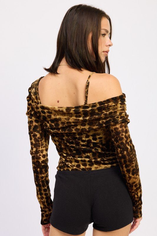 ANIMAL PRINT FLOCKING MESH ASYMMETRICAL BODYSUIT - Robbi & Angel