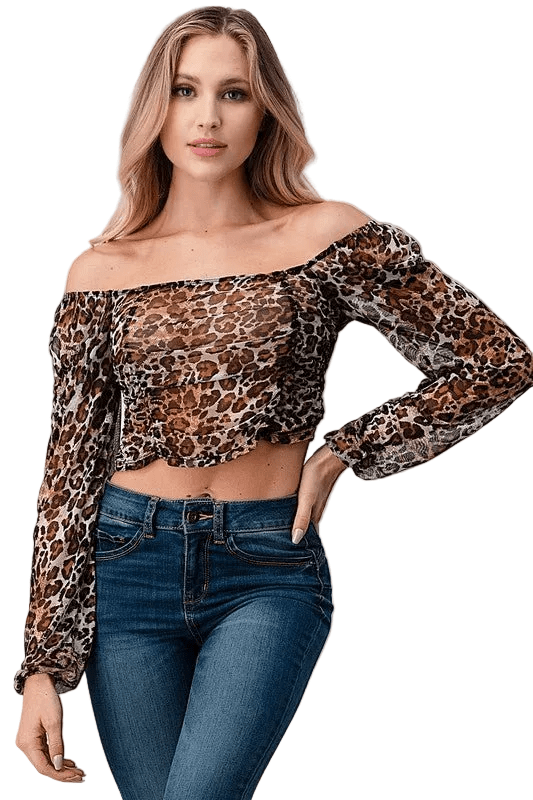 Animal Print Leopard Mesh Crop Top - Robbi & Angel