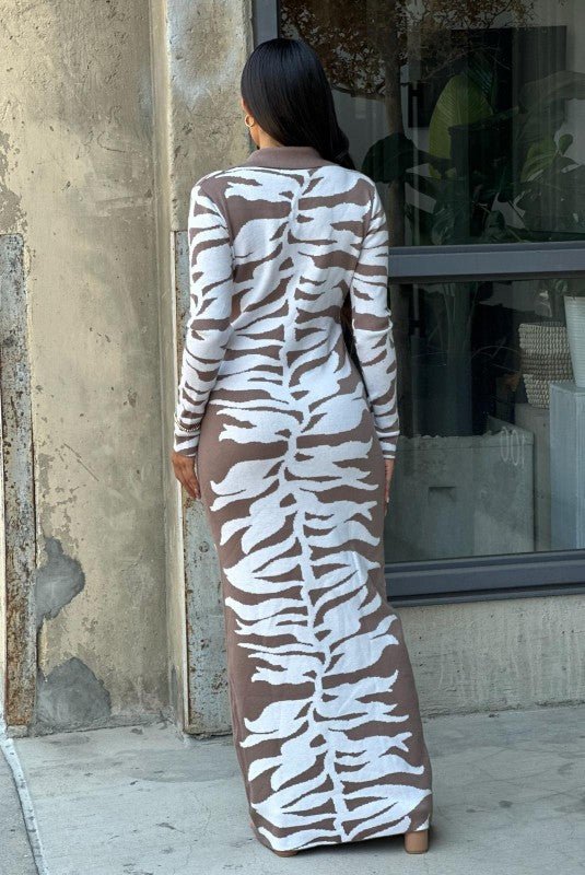 Animal Print Long Sleeve Maxi Sweater Dress Body Con - Robbi & Angel