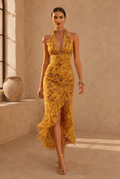 Annaliese Ruffle Split Waist-Cinching Boho Dress - Robbi & Angel