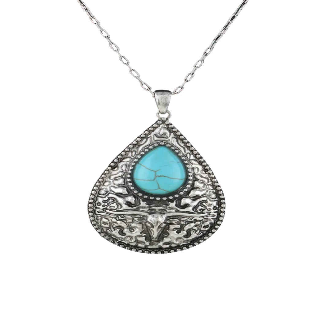 Antique Bull Teardrop Necklace - Robbi & Angel