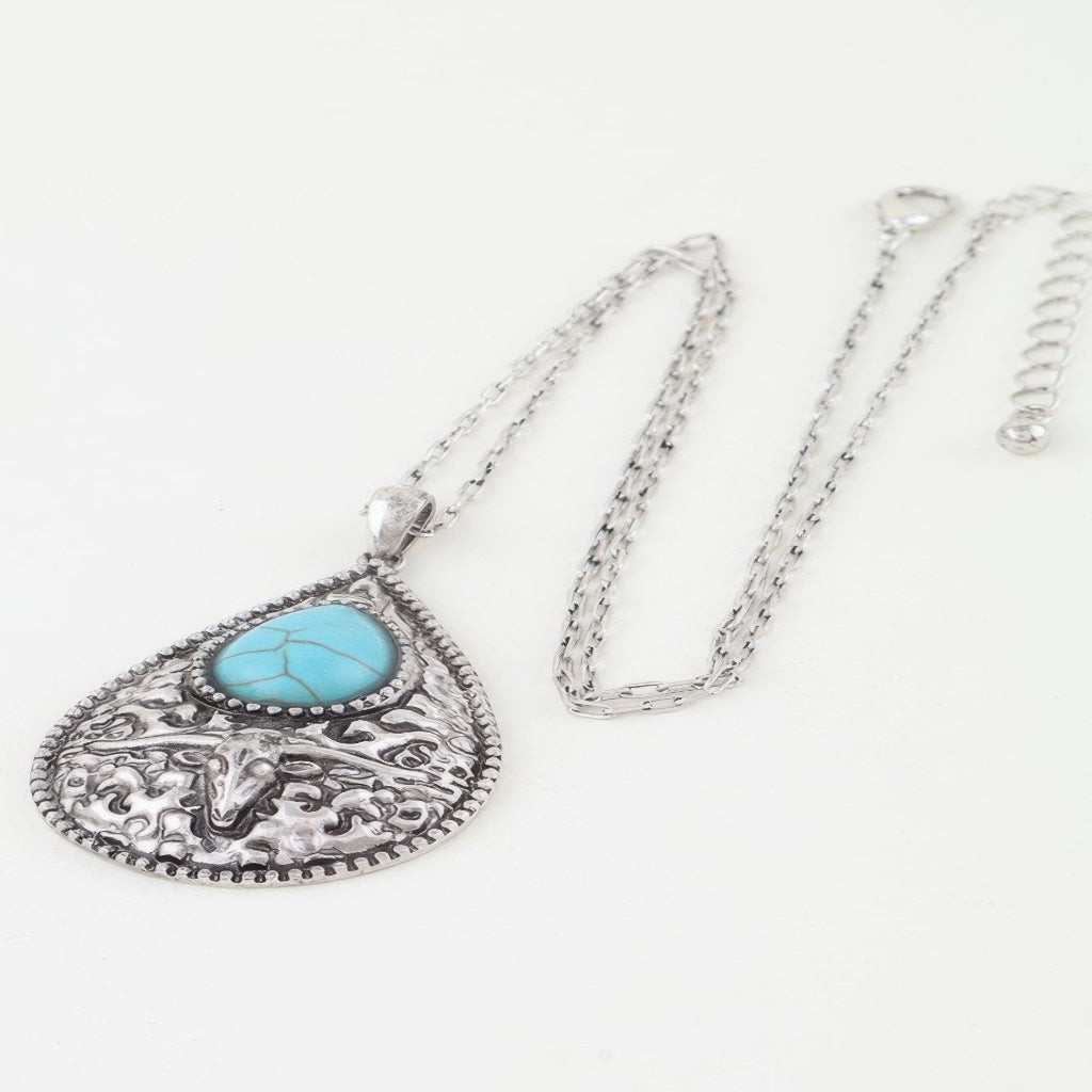 Antique Bull Teardrop Necklace - Robbi & Angel