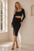Arabella Ribbed Long Sleeve Crop Top & Skirt Set - Robbi & Angel