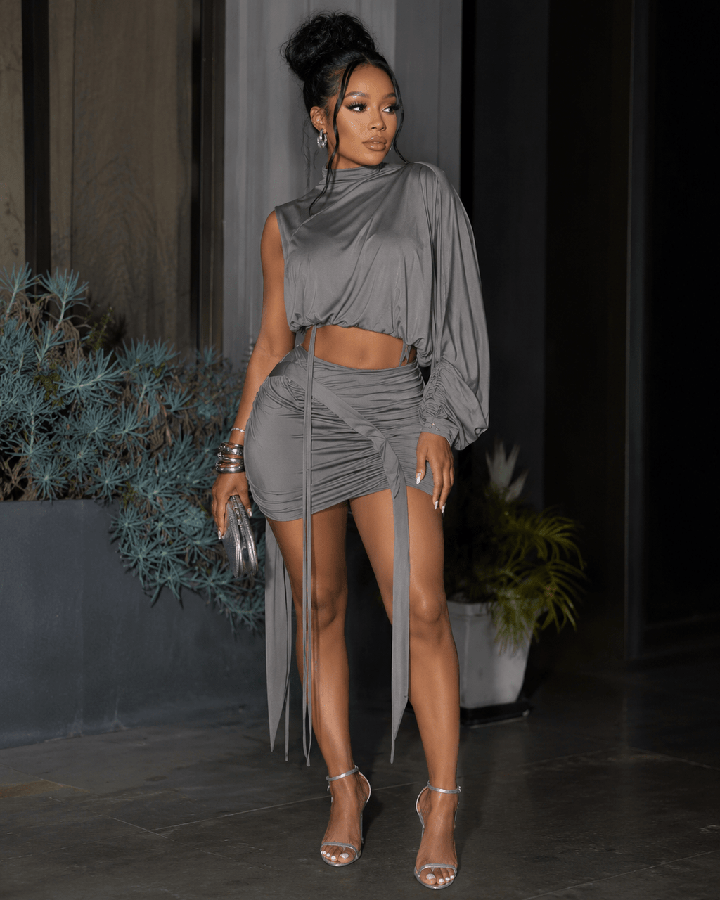 Arena Asymmetrical One-Shoulder Mini Skirt Set - Robbi & Angel
