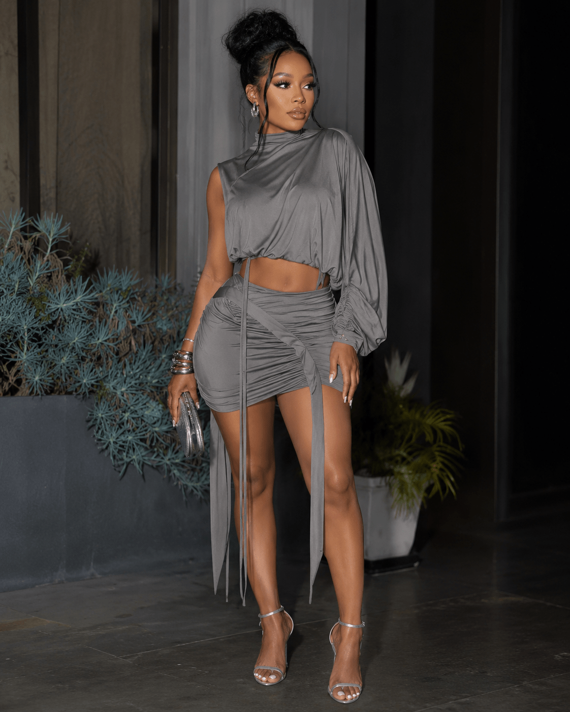 Arena Asymmetrical One-Shoulder Mini Skirt Set - Robbi & Angel