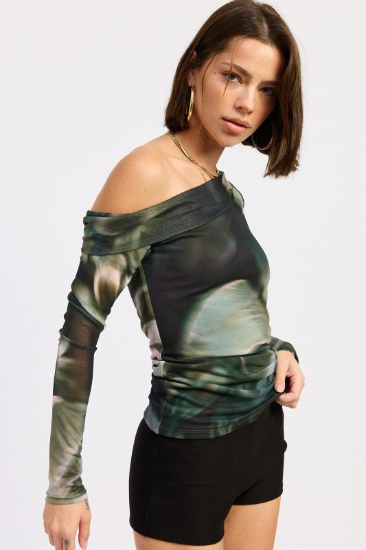 ASYMMETRICAL OFF SHOULDER MESH TOP - Robbi & Angel