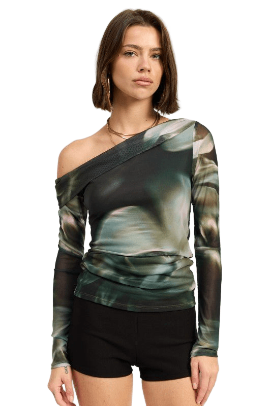 ASYMMETRICAL OFF SHOULDER MESH TOP - Robbi & Angel