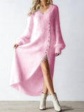 Athena V-Neck Loose Button Slit Dress - Robbi & Angel