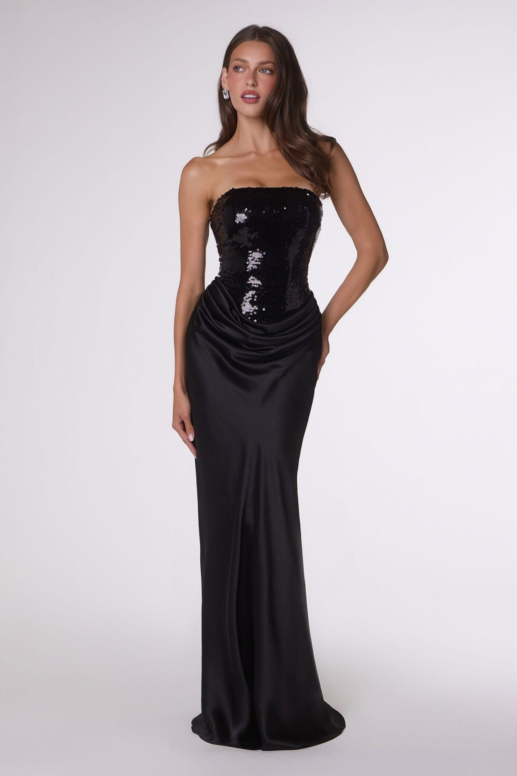 Auroa Strapless Sequin Bodice Satin Formal Dress - Robbi & Angel