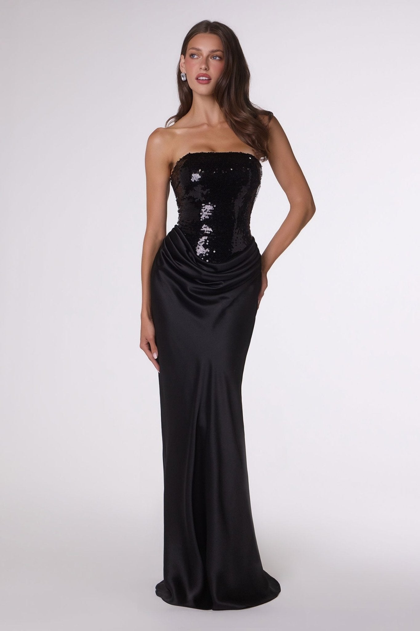 Auroa Strapless Sequin Bodice Satin Formal Dress - Robbi & Angel