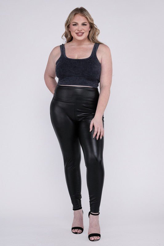 Plus High Rise Faux Leather Leggings - Robbi & Angel