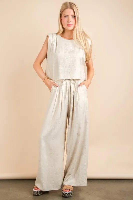 VERY J Solid Woven Top & Pants Set - Robbi & Angel