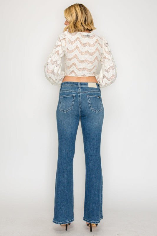 TUMMY CONTROL HIGH RISE SLIM FLARE JEANS - Robbi & Angel