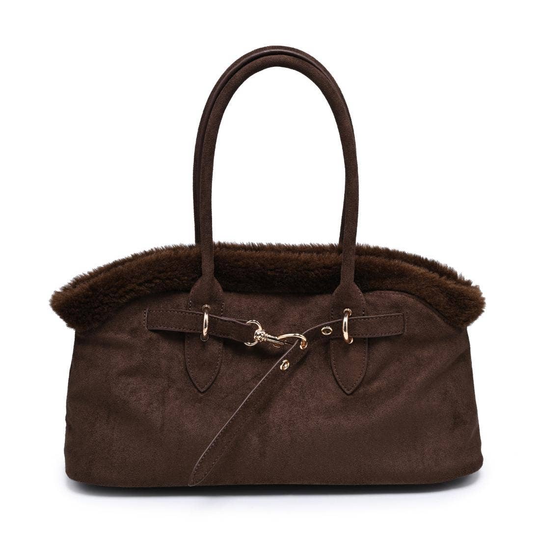 Tommi Faux Suede Plush Trim Satchel