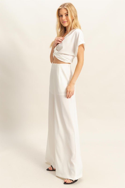 HYFVE Twisted Front Short Sleeve Top and Wide Leg Pants Set - Robbi & Angel