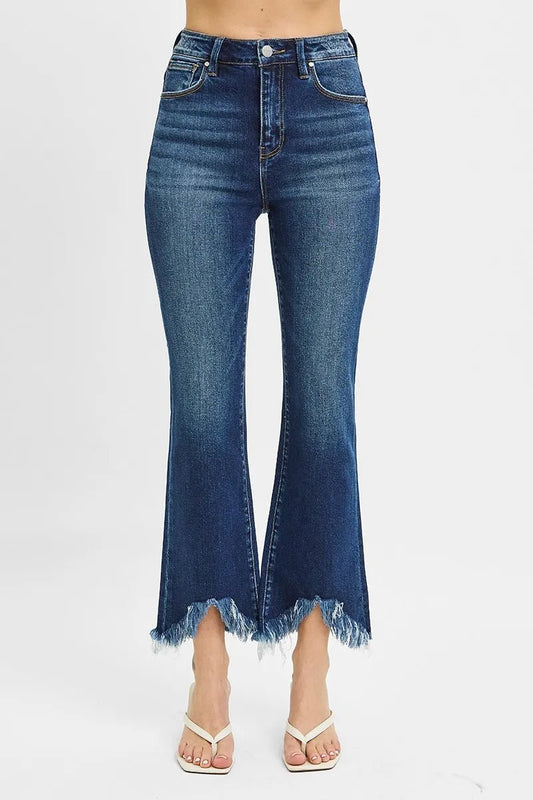 RISEN Full Size High Rise Crop Bootcut Fray Hem Jeans Plus Size - Robbi & Angel