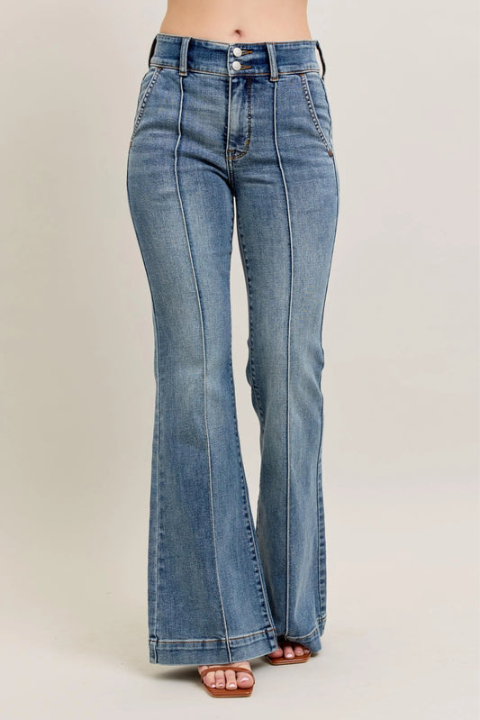 Judy Blue Full Size High - Waist Flare Denim Jeans with Front Seam Detail Plus Size - Robbi & Angel