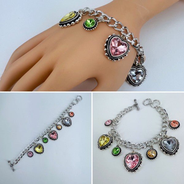 Multicolor Heart Oval Charms Chain Bracelet - Robbi & Angel